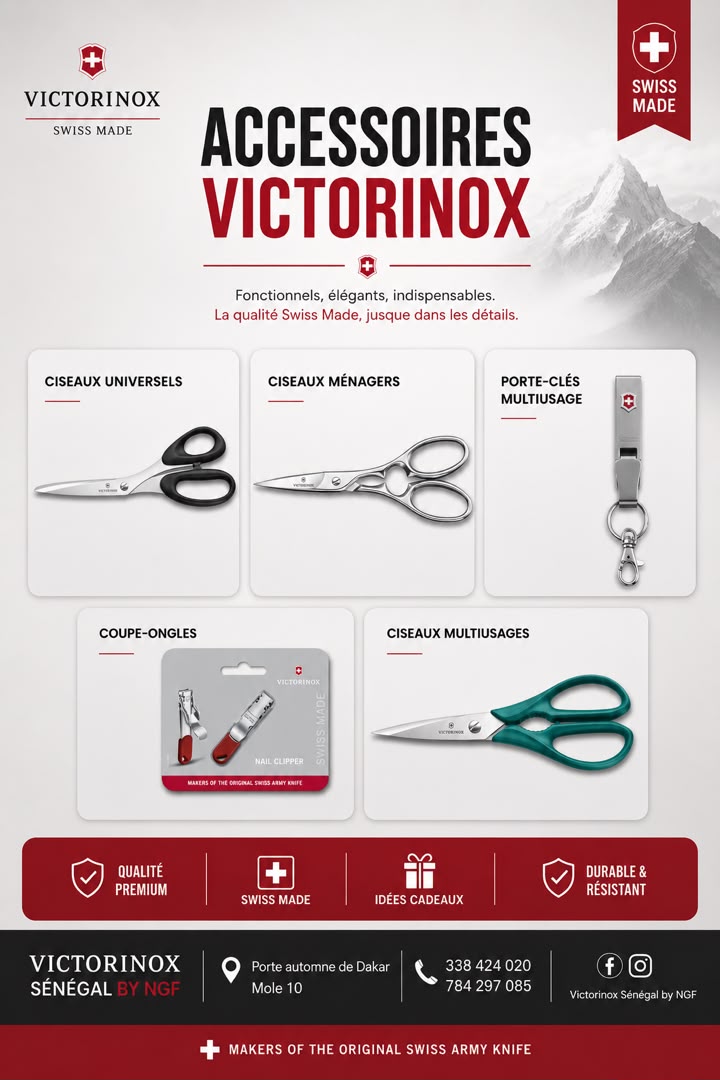 Accessoires Victorinox, ciseaux, porte-clés, coupe-ongles