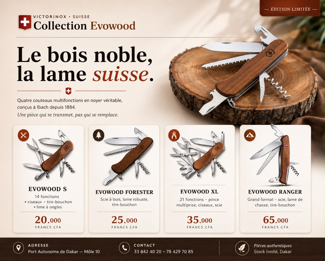 Collection Victorinox EvoWood, couteaux multifonctions en noyer véritable