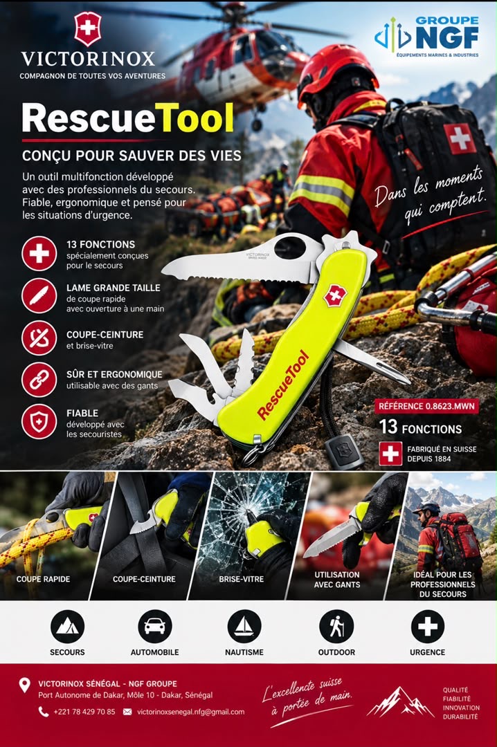 Victorinox Rescue Tool, outil multifonction de secours 13 fonctions, référence 0.8623.MWN